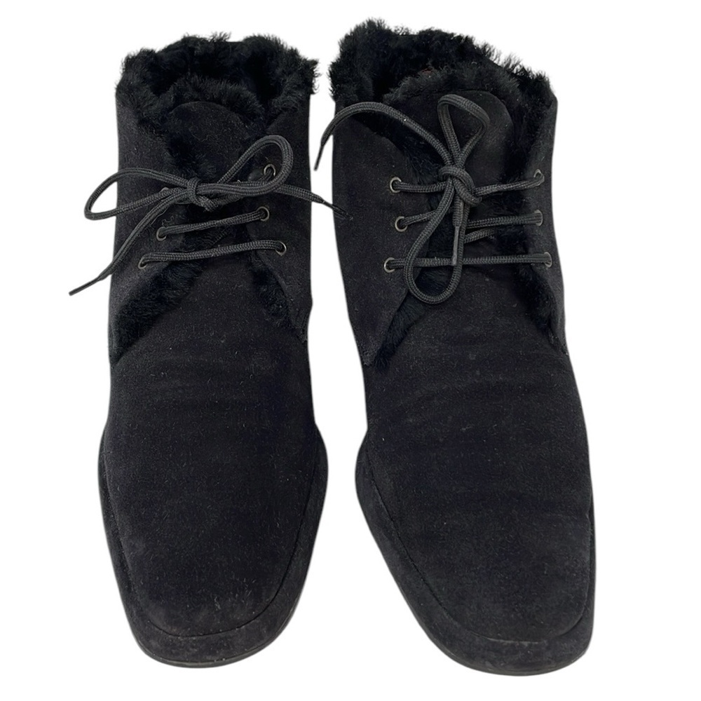 SALVATORE FERRAGAMO Ankle Boots Fur Lined Black Suede Italy 7 AA Narrow